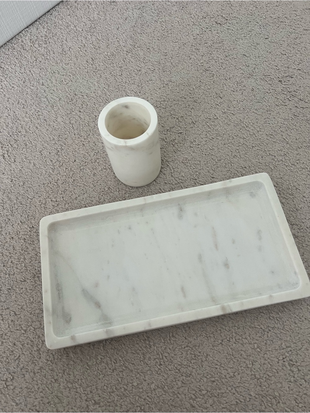 Pottery Barn Frost Marble Tray & Toothbrush Holder